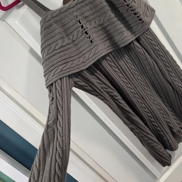 HT Social Collision Grey Cable Knit Destructed Cold-Shoulder Sweater Dress- XL - Picture 5 of 8
